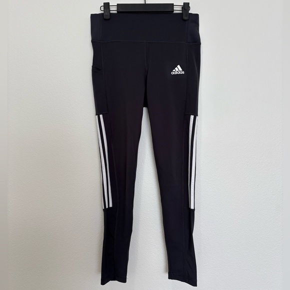 adidas Pants - adidas Black Leggings with White Three-Stripe Side Panels Size Medium